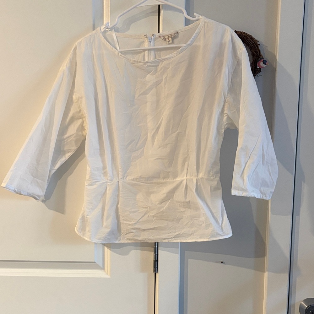 GAP crisp White Three-Quarter Sleeve cotton blouse